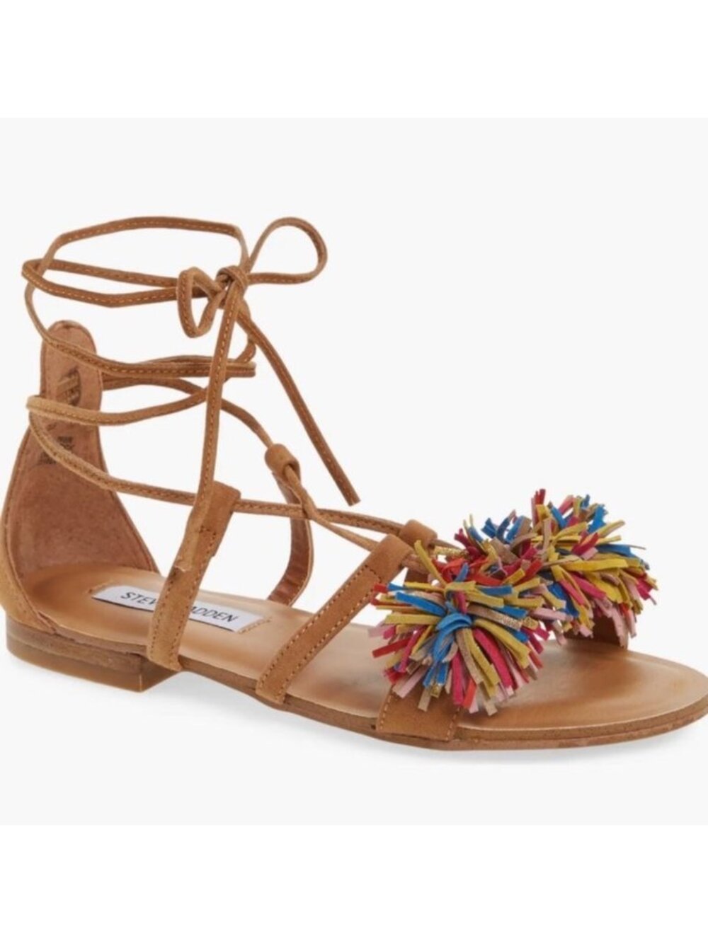 NWOT STEVE MADDEN Swizzle Lace-Up Gladiator Fringe Suede Sandals Sz 5.5